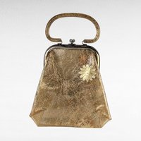 Vintage 1960s Gold Glitter Vinyl Purse with Coin Purse, Clear Handle Party Bag