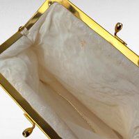Vintage Beaded Clutch Purse, 1950s 60s White Scroll Handbag, Gold Frame Evening Bag, Gift for Her