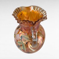 Vintage Fenton Draped Marigold Pitcher, Carnival Glass Style, Hand-Painted Floral Pitcher, 9.5" Height, Gift for Collectors