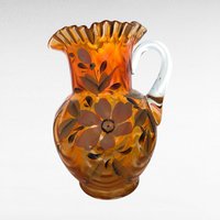 Vintage Fenton Draped Marigold Pitcher, Carnival Glass Style, Hand-Painted Floral Pitcher, 9.5" Height, Gift for Collectors