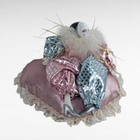 Small Vintage Harlequin Doll, Heart Pillow, Collectible Pierrot, Decor