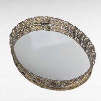 Vintage Gold Filigree Oval Mirror, Vanity Tray, Dresser Organizer, Perfume Display