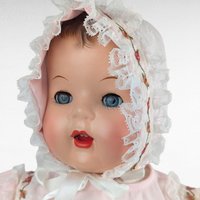 Vintage Baby Doll in Pink Dress and Bonnet, Large Vintage Doll with Moving Eyes and Sound