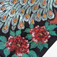 Vintage Japanese Scroll Mount Fuji Peacock Velvet Handpainted Wall Art