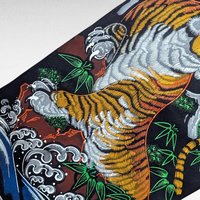 Vintage Japanese Tiger Eagle Velvet Handpainted Scroll Wall Art
