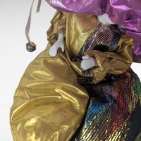 Vintage Gold Purple Jester Doll, Small Harlequin Figurine, Elegant Clown Decor