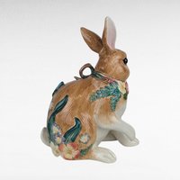 Vintage Fitz and Floyd Bunny, Woodland Spring Rabbit, Porcelain Figurine, Floral Easter Decor, Collectible Rabbit, Springtime Gift