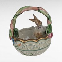 Vintage Fitz and Floyd Easter Basket, Garden Rhapsody Porcelain, Bunny Figurine, Floral Spring Decor, Collectible Basket, Whimsical Easter