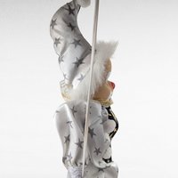 Vintage Moon and Stars Clown Doll, Black White Porcelain Swing Figure, Celestial Circus Decor, Collectible
