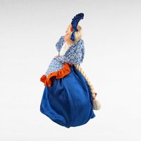 Vintage Handmade Teapot Cozy Doll, 19-Inch Tall, Blue & Orange Dress, Plastic Face, Country Kitchen Charm