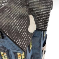 Vintage O'Well Lighted Blue Christmas Village House, Ceramic Holiday Home Decor, Collectible Two-Story Winter Scene Building