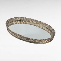 Vintage Oval Filigree Vanity Mirror Tray, Decorative Dresser Tray, Perfume Display, Gift for Her