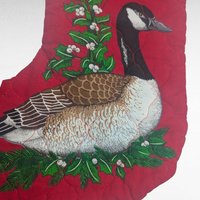 Handmade Quilted Christmas Stocking, 14.5", Red Waterfowl, Goose Design, Vintage Holiday Mantle Decor, Outdoorsman Gift