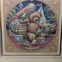 Vintage 1990 Randal Spangler Signed, Numbered, Framed Print, The Draglings Story, Teddy Bear, Fantasy Art. Collectible Wall Decor