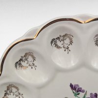 Vintage Ceramic Deviled Egg Tray, Plate, Purple Violets, Gold Trim, 9.25 Inch, Floral Appetizer Server, Holiday Entertaining