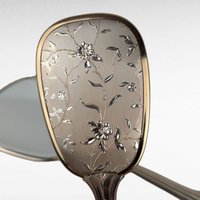 Vintage Vanity Mirror and Brush Set, Floral Engraved Dressing Table Set, Elegant Grooming Accessories, Unused Condition