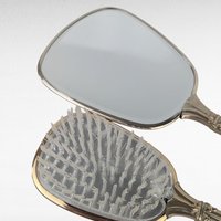 Vintage Vanity Mirror and Brush Set, Floral Engraved Dressing Table Set, Elegant Grooming Accessories, Unused Condition