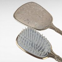 Vintage Vanity Mirror and Brush Set, Floral Engraved Dressing Table Set, Elegant Grooming Accessories, Unused Condition