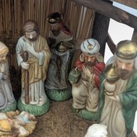 Vintage Sears Nativity Set, 3297890, Wooden Manger, Christmas Holiday Display, Collectible Christian Decor