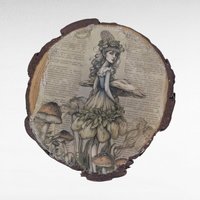 Vintage Handmade Wood Slice Coasters Set of 6, Nature Fairy & Bird Transfer Designs, Rustic Drinkware, Woodland Cabin Decor Gift