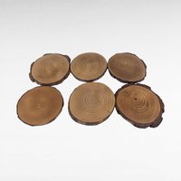 Vintage Handmade Wood Slice Coasters Set of 6, Nature Fairy & Bird Transfer Designs, Rustic Drinkware, Woodland Cabin Decor Gift