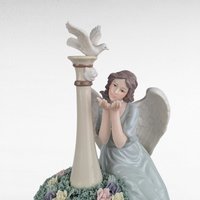 2002 Grandeur Noel Porcelain Angel with Dove & Fountain Figurine 13.5" Boxed, Christmas Serenity Decor, Inspirational Gift