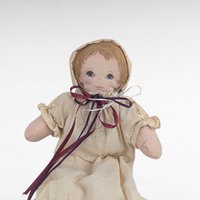 Vintage Handmade Cloth Doll with Long Lace Dress & Bonnet, Folk Art Style Fabric Doll, Traditional Nursery Decor, Collector Soft Doll