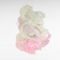 Vintage Doll Head Ornament Plastic Face, Pink Satin Lace Dress Bonnet, 5 Inch Victorian Style Hanging Lady, Shabby Chic Decorative Accent