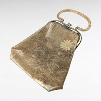 Vintage 1960s Gold Glitter Vinyl Purse with Coin Purse, Clear Handle Party Bag