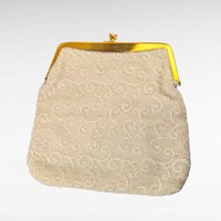 Vintage Beaded Clutch Purse, 1950s 60s White Scroll Handbag, Gold Frame Evening Bag, Gift for Her