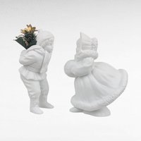 Vintage Dept 56 Silhouette Skating Figurine Pair, Cheryl Johnson Bisque Porcelain, Winter Holiday Decor, Collectible Figurines