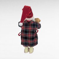 Vintage Standing Santa Claus Figure with Plaid Robe, Christmas Decor Santa Holding Book & Teddy Bear, Holiday Mantel Decoration