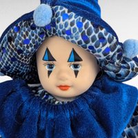 Vintage Blue Harlequin Doll, Porcelain Clown Baby, Collectible Figurine, Unique Decor, Whimsical Display