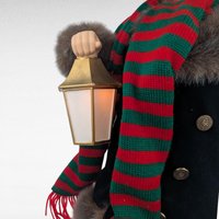 1996 Telco Animated Caroler Boy Figure with Lantern, 25 Inch Light Up Moving Christmas Holiday Display, Winter Fur Trim Coat Decor
