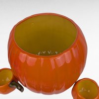 Vintage Ceramic Pumpkin Punch Bowl Set Tureen with Lid Ladle and 7 Cups, Fall Halloween Thanksgiving Party Decor, Autumn Serving Centerpiece