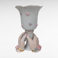 Vintage Pair of Ceramic Hands Holding Candle Holders, Vases, Pink Roses, Gold Trim, Mid Century, Vanity Decor, Shabby Chic, Figural
