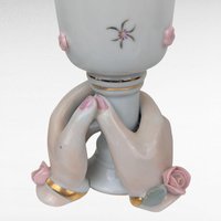 Vintage Pair of Ceramic Hands Holding Candle Holders, Vases, Pink Roses, Gold Trim, Mid Century, Vanity Decor, Shabby Chic, Figural