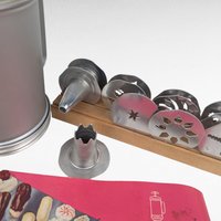 Vintage Mirro Cookie Press Set Aluminum Spritz Cookie Maker Pastry Press with Discs & Tips, Holiday Baking Tool (Read Desc)