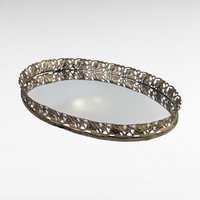 Vintage Gold Filigree Oval Mirror, Vanity Tray, Dresser Organizer, Perfume Display