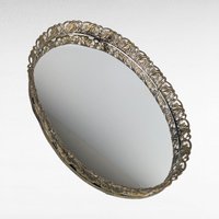 Vintage Gold Filigree Oval Mirror, Vanity Tray, Dresser Organizer, Perfume Display
