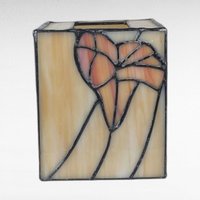 Vintage Stained Glass Tissue Box Cover Holder, Beige, Pink, Floral Design, Art Glass, Bathroom, Bedroom Decor