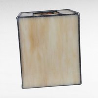 Vintage Stained Glass Tissue Box Cover Holder, Beige, Pink, Floral Design, Art Glass, Bathroom, Bedroom Decor