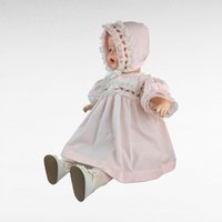 Vintage Baby Doll in Pink Dress and Bonnet, Large Vintage Doll with Moving Eyes and Sound