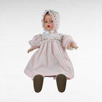 Vintage Baby Doll in Pink Dress and Bonnet, Large Vintage Doll with Moving Eyes and Sound