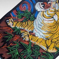 Vintage Japanese Dragon Tiger Velvet Handpainted Scroll Wall Art