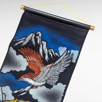 Vintage Japanese Tiger Eagle Velvet Handpainted Scroll Wall Art