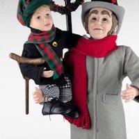 Vintage Animated Scrooge Tiny Tim Holiday Figure, Light Up, Moving