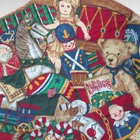 Large Vintage Handmade Christmas Stocking, 30 Inch Quilted Holiday Decor with Classic Toy Images, Jumbo Mantel Stocking