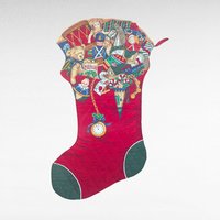 Large Vintage Handmade Christmas Stocking, 30 Inch Quilted Holiday Decor with Classic Toy Images, Jumbo Mantel Stocking