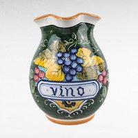 Vintage Italian Pottery Vino Pitcher, Hand Painted Ceramic Wine Carafe with Grape Motif, Made in Italy, Tuscan Kitchen Decor, Rustic Barware